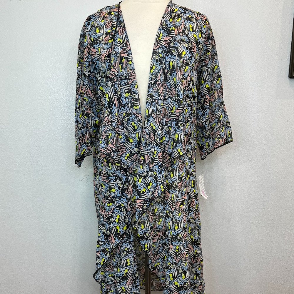 NWT LuLaRoe Multicolor Geometric Shirley Kimono Cardigan Duster Size M